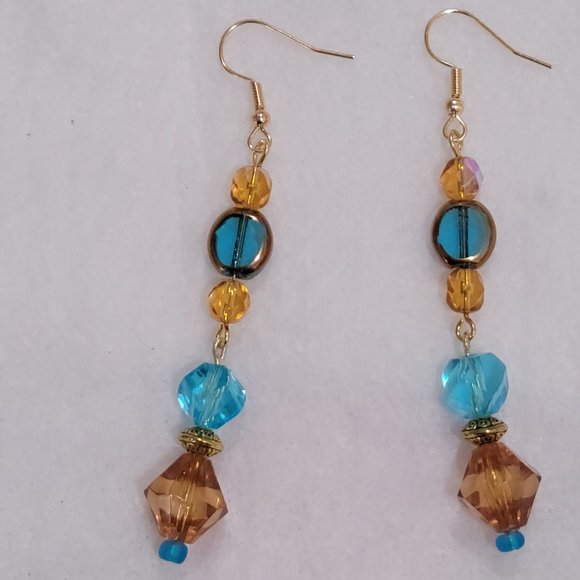 Amber and turquoise bead 3" earrings - Picture 1 of 1